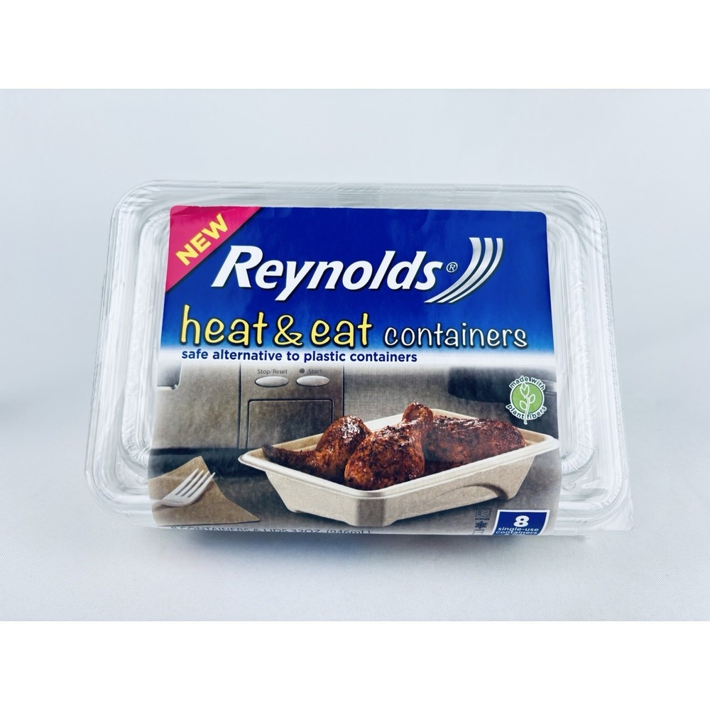 Reynolds Heat & Eat Containers 8 Count 32 Oz Disposable Plastic Alternative NOS